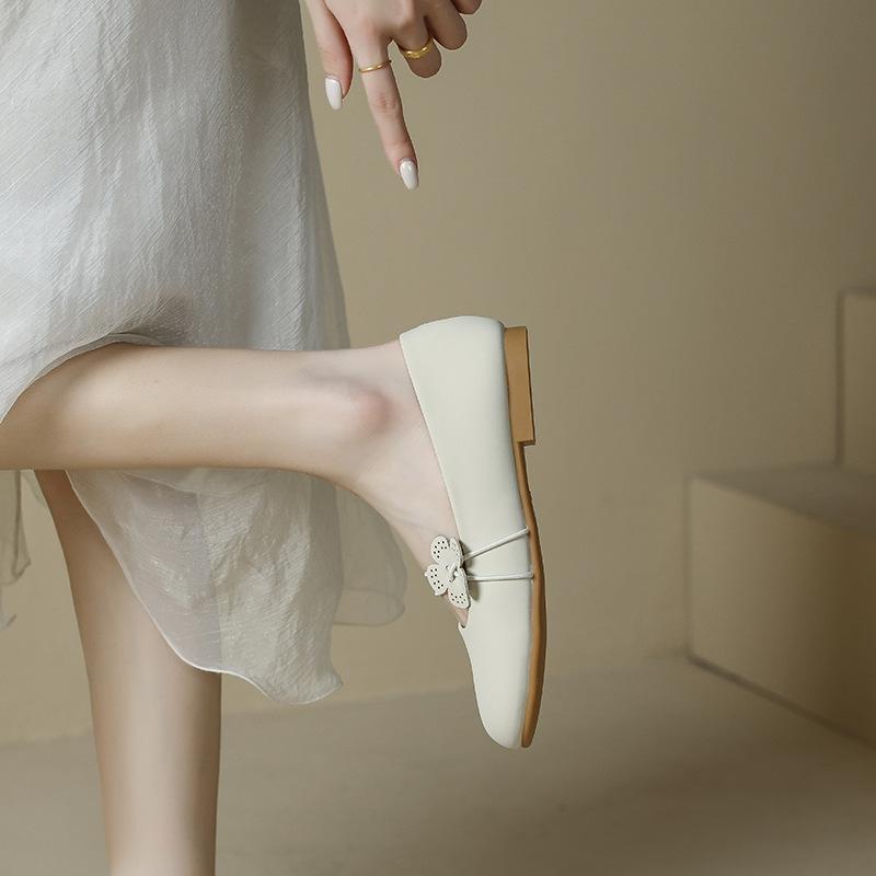 Yuexinwang Leather Flat for Huizhou Women's Shoes Grape Mother Same Flat Shoes Children Round Head Versatile Soft Sole Doudou Shoes