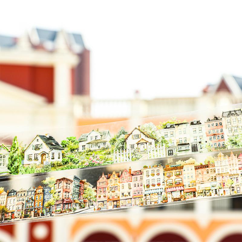 45mm*2m PET Tapes Dream Town House DIY Scrapbooking Decor Photo Album Collage Junk Journal Materials Aesthetics Stickers