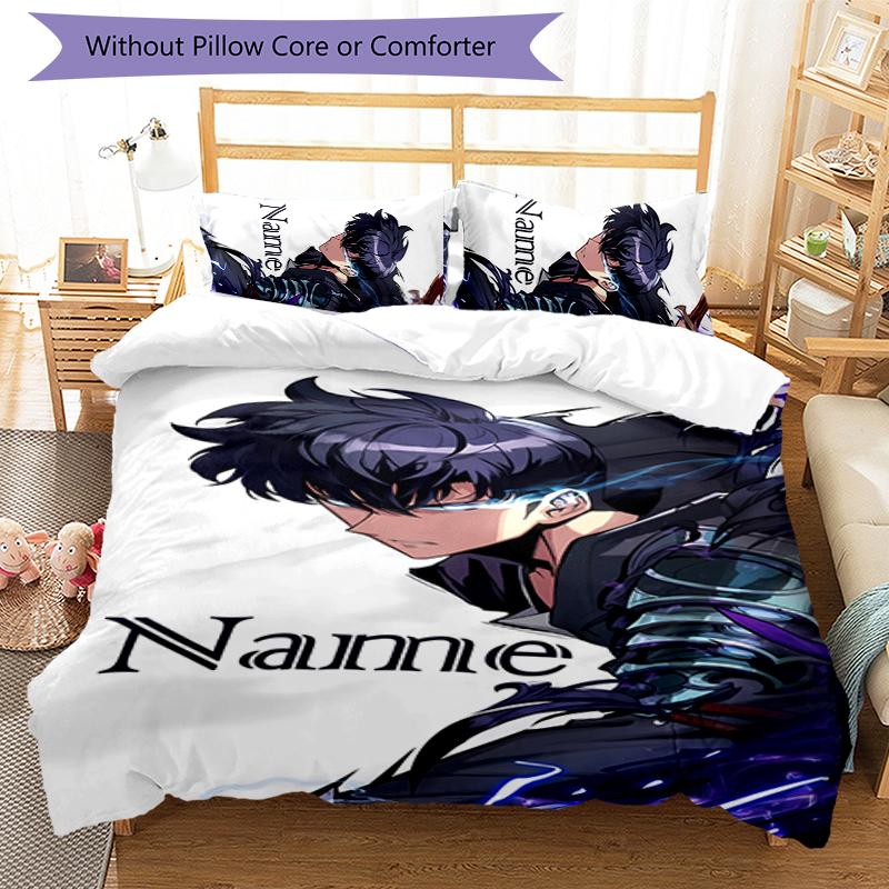 3pcs Custom Name Solo Leveling Bedding Set Duvet Cover Closure Includes 1 Duvet Cover & 2 Pillowcases for All Seasons Bedroom Decor
