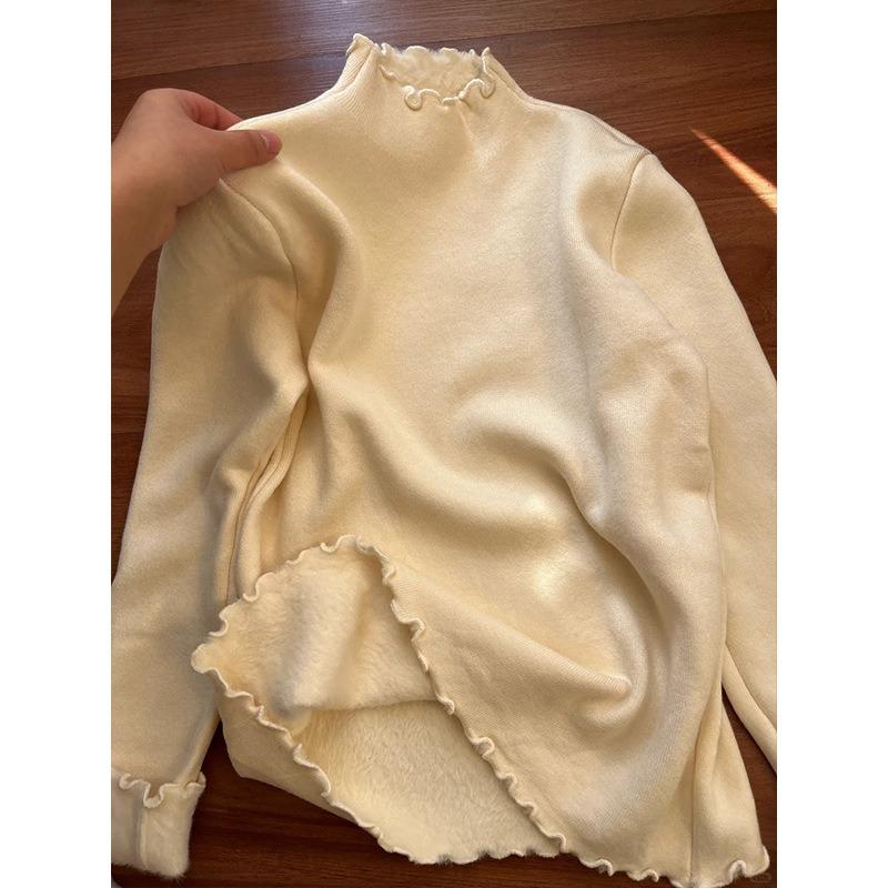 Свитер из флиса с грибным краем, утолщенный, с полувысоким воротником, женский, весенний, мягкий, восковой, для ношения под низ, топ с вязаным свитером внутри