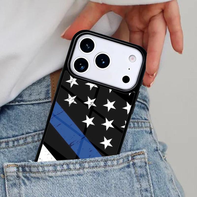 Police Thin Blue Line Flag Phone Case for iPhone 17ProMax 12 13 14 15 16e 17 Pro Max Plus Air Cover