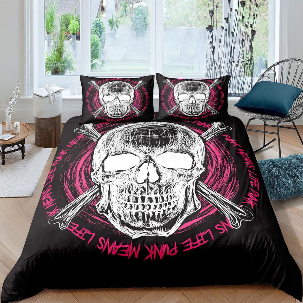 3D Skull Head Bedding Set Terror Pattern Quilt Cover Pillow Case 2 or 3 Pieces DE135 * 2 Halloween Extra Large Soft Home Decoration