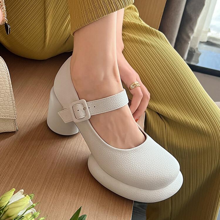 Женские туфли-лодочки из искусственной кожи на массивном каблуке с круглым носком Мэри Джейн с пряжкой, милая вечерняя весенне-осенняя обувь, черный, белый, желтый, зеленый