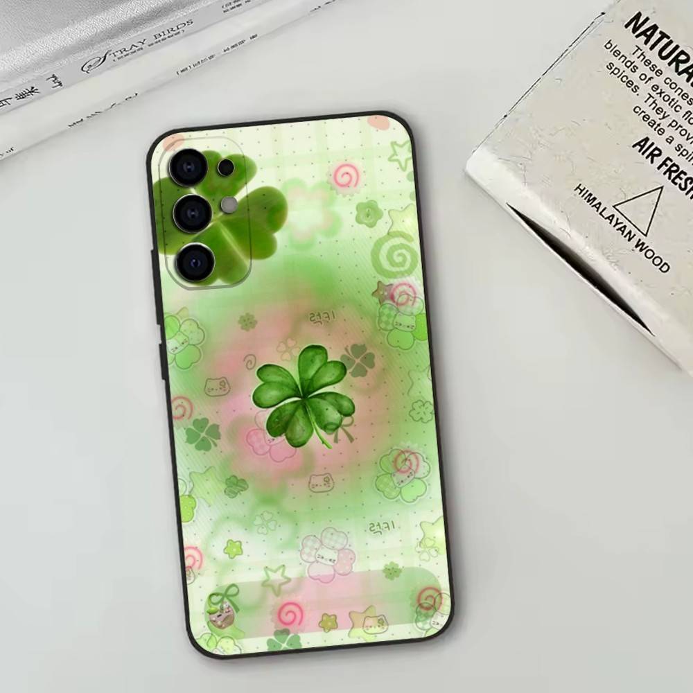 Lucky Clover Phone Case Black Silicone Soft For Samsung S25,S24,S21,S22,S23,S30,Ultra,S20,Plus,Fe,Lite
