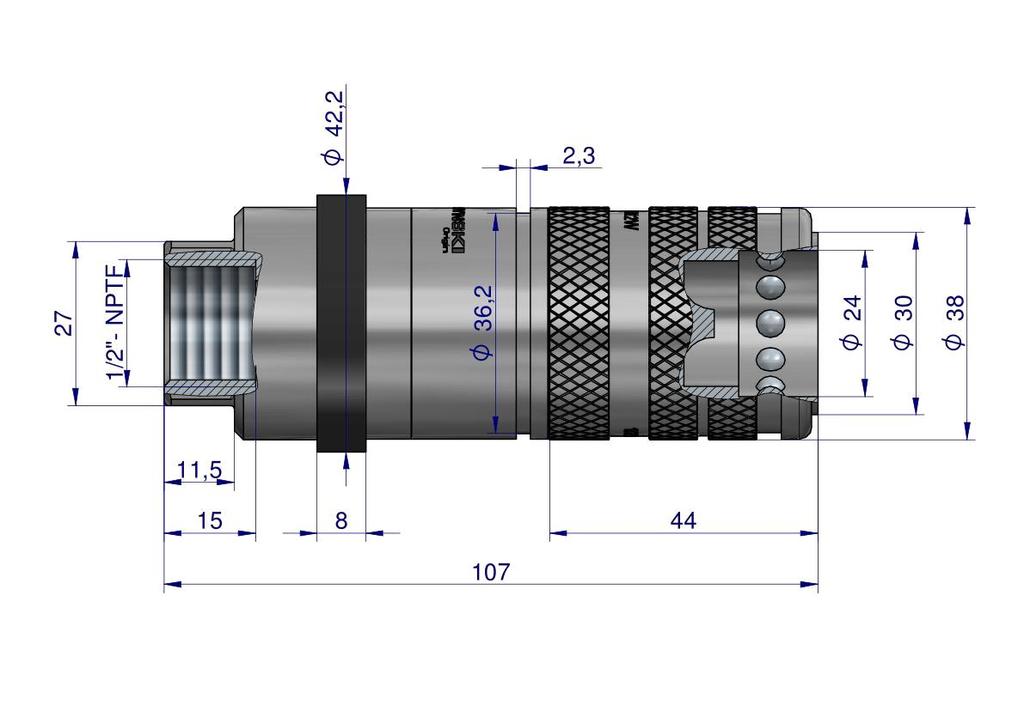 Szybkozłącze Hydrauliczne Zrywalne Seria Wia3Cv (3Cfpv) 68 L/Min Gniazdo 1/2" Nptf Gwint Wewnętrzny Euro Push-Pull (Iso 7241-A) Waryński