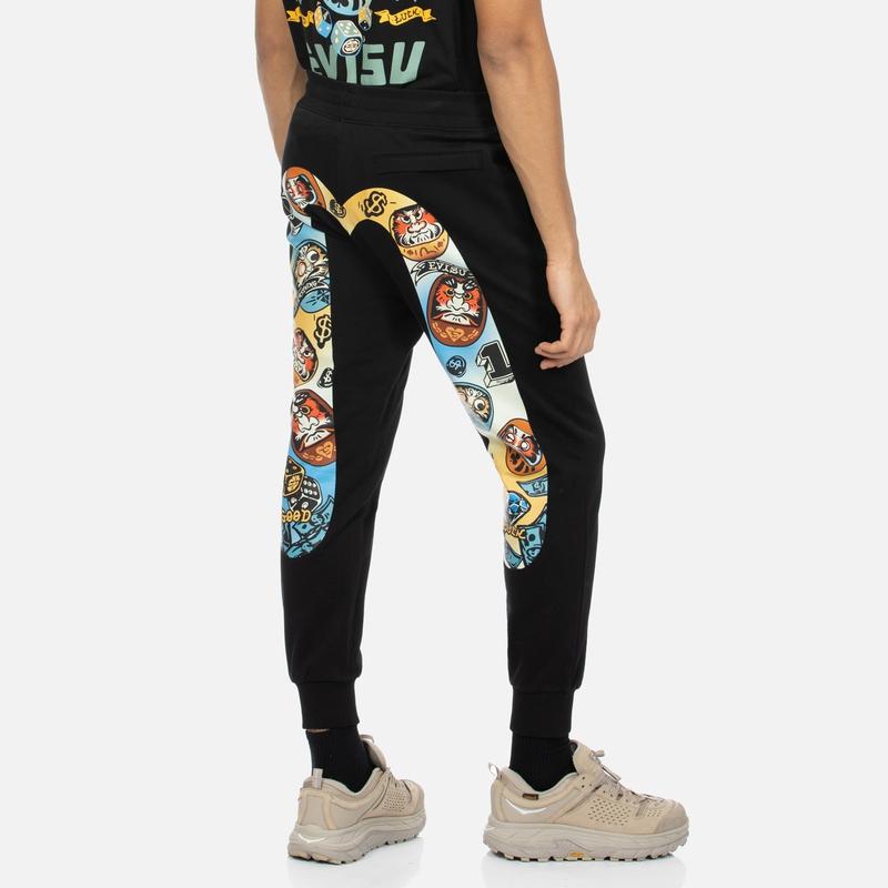 Evisu Цветные повседневные спортивные штаны с принтом M Мужские штаны Черный 2ESHTM4SP1095XXCT