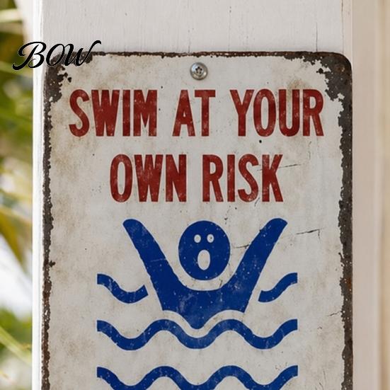 Swim at Your Own Risk Sign Metal Sign, Reflective Swimming Warning Waterproof Aluminum Pool Weatherproof Lifeguard Is Drunk Again for Safety