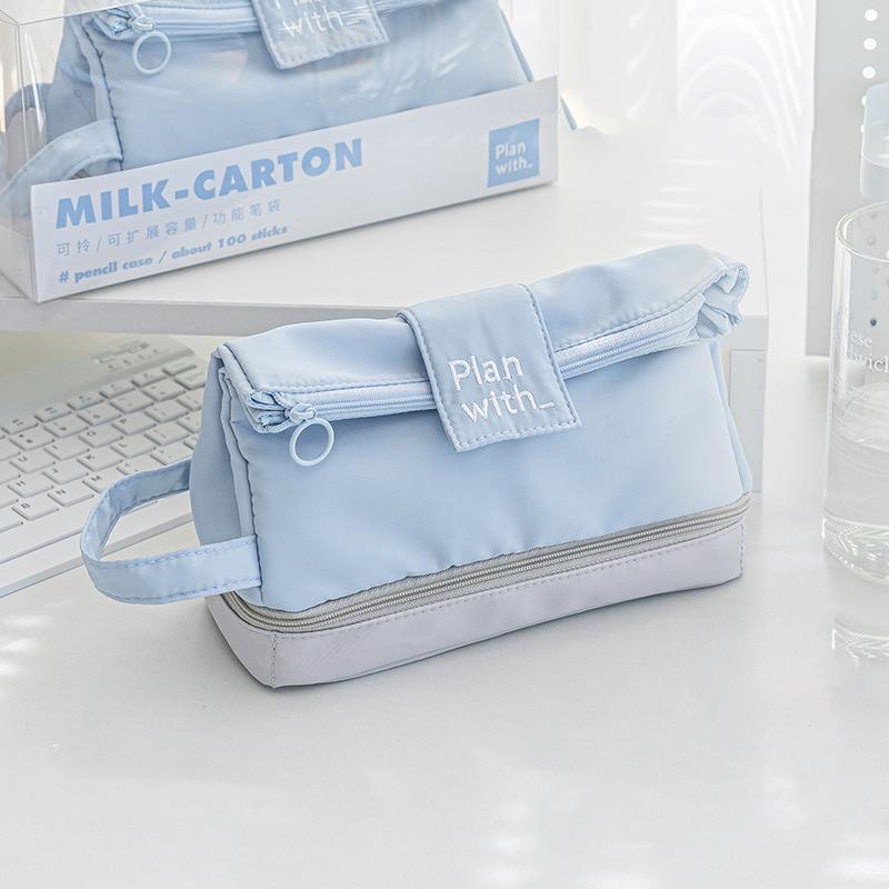 Складная двухслойная сумка для ручек Креативная простая сумка для ручек Большая вместимость Сумка для хранения канцелярских товаров Студенческий пенал Подарки