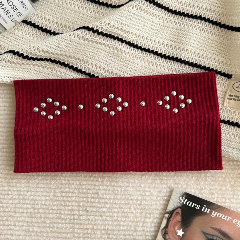 Knit Hair Accessories Versatile Metal Rivet Hairband Elastic Wide Headband Y2k Fashion Hairband For Dating Work Travel