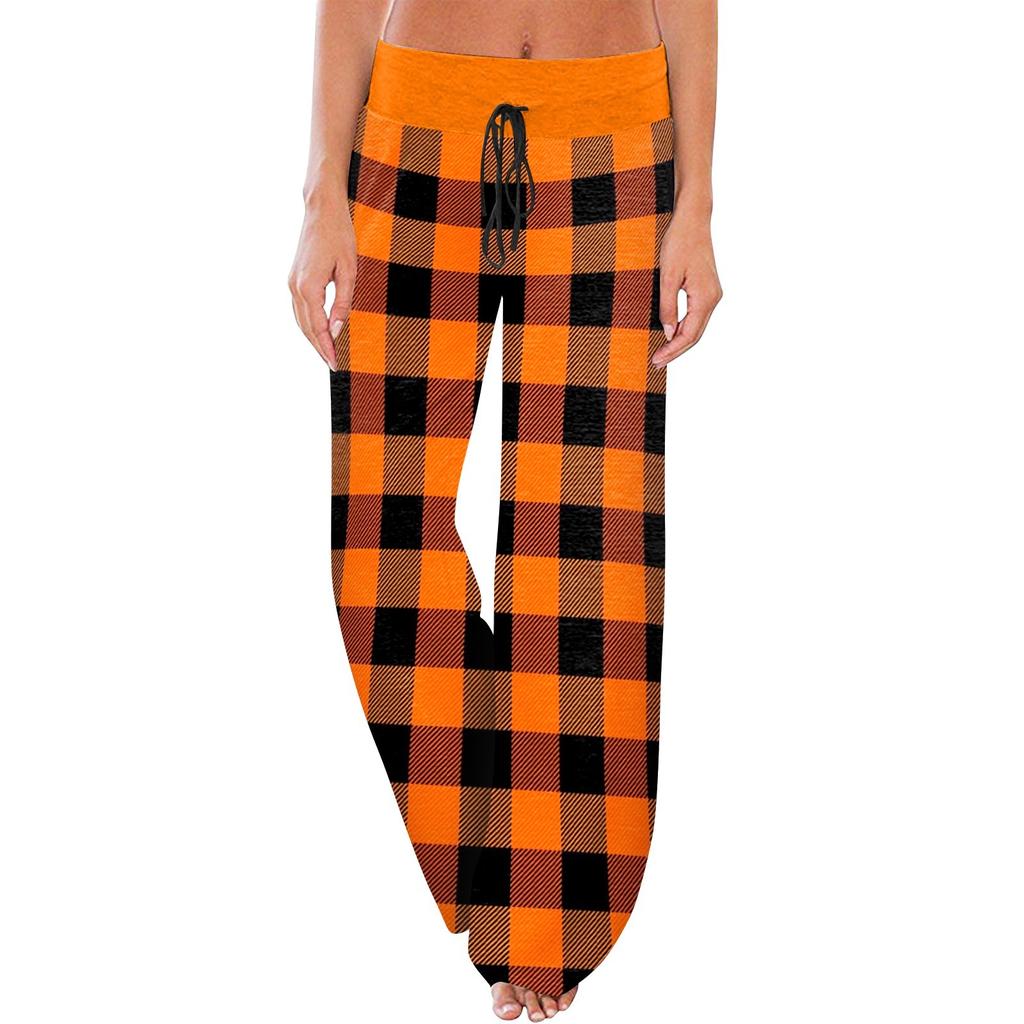 Women's Comfy Pajama Pants Pocket Halloween Print Drawstring Wide Leg Pants
