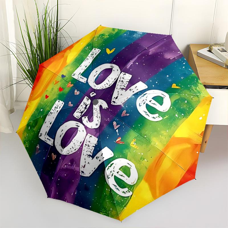 1pc Heart Love is Love Automatic Opening/Closing Umbrella with Foldable Design, Iron Frame Outdoor Umbrella for Fans, Travelers, Daily Use, Gift