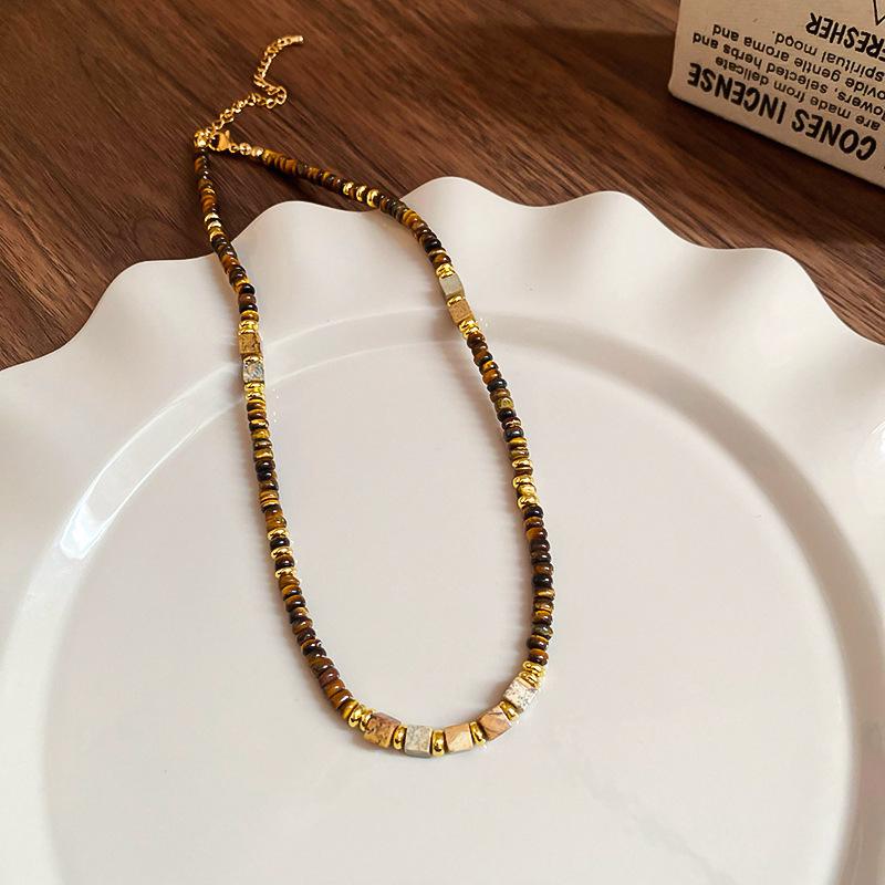 Ожерелье Han Luo с тигровым глазом, покрытое 18-каратным золотом - Ретро, Высококлассный аксессуар на ключицу