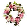 40CM Artificial Peony Wreath Indoor Outdoor Front Door Wall Hanging Fake Flower Garland with Green Leaves Wedding Party Home Decoration