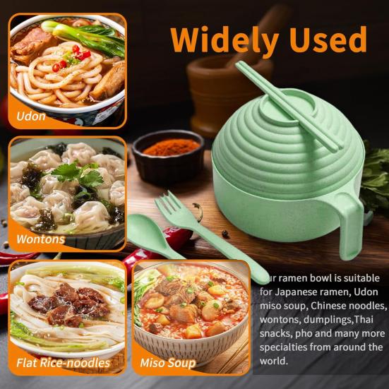 Microwave Ramen Cooker Bowl Set with Chopsticks Noodle Bowl Microwavable Fast Ramen Pot for College Students BPA-Free Heat-Resistant Handles