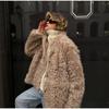 Fur Stand Collar Women Jackets Long Sleeve Fleece Solid Female Coats 2024 Autumn Elegant Single Breasted Thicken Ladies Overcoat