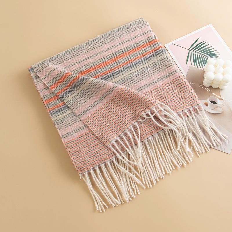 Korean Style Imitation Cashmere Plaid Warm Shawl Scarf Unisex Fashion Commuting Tassel Scarf