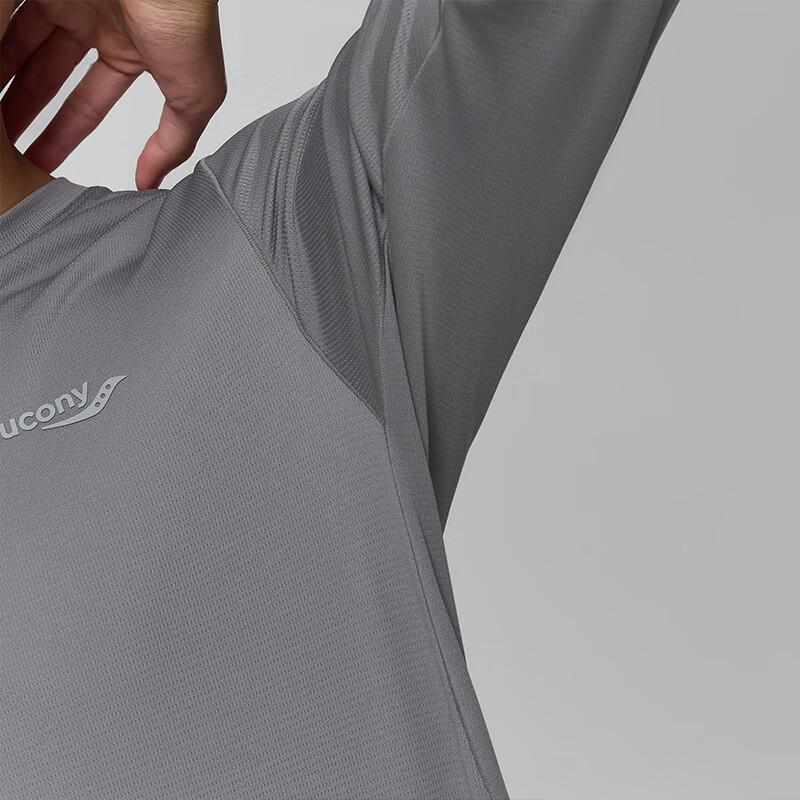 SAUCONY Однотонная универсальная повседневная футболка для бега и тренировок, мягкая облегающая, с круглым вырезом и длинным рукавом, мужские топы, светло-серая SC2240018B-MG31