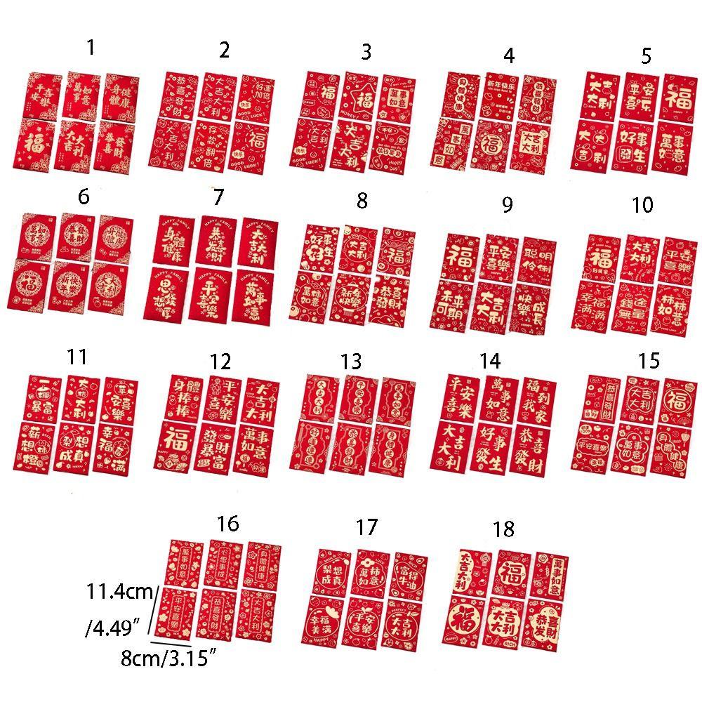 6Pcs Cute Lucky Red Pocket Cartooon New Year Red Packet Red Envelope Bag Blessing Gift