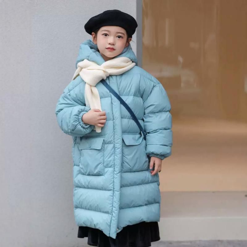 Зимняя новая детская куртка-пуховик из белого утиного пуха, выше колена, толстая хлопковая куртка для мальчиков и девочек с капюшоном