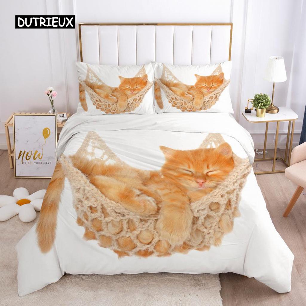 Комплект пододеяльников для кошек Подарки для любителей кошек Комплект постельного белья из микрофибры Милый рисунок котенка Животная тематика Двуспальное одеяло размера «queen-size»