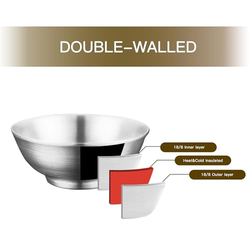 IMEEA Миска для рамена, Миска для лапши, Салатница, Прибл.. 22 см, Нержавеющая сталь, Можно мыть в посудомоечной машине, Термостойкий, Матовая двойная стенка, Набор из 2 шт.