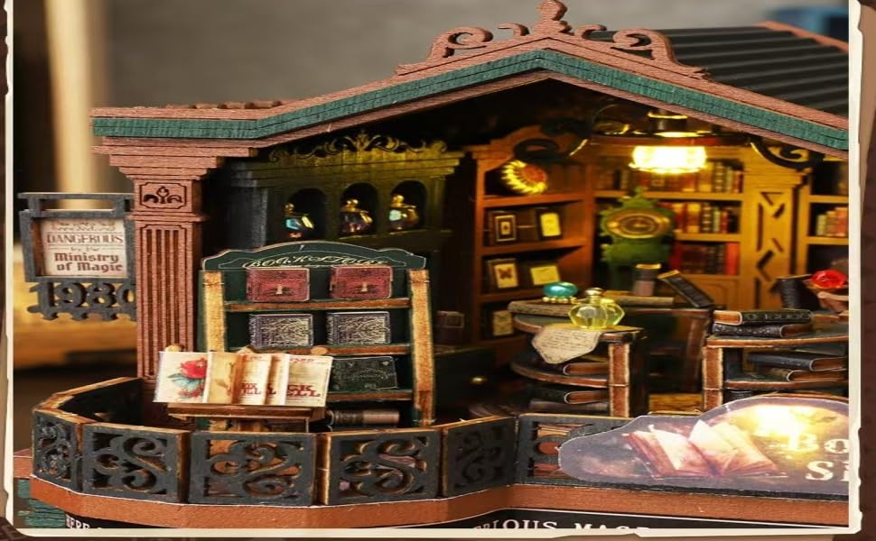 FSEARRT Кукольный домик DIY Набор Миниатюрный кукольный домик Гостиная Предмет для релаксации Набор для книжного магазина, Набор, Декор, Подарок, (Сумерки (Пылезащитный чехол))