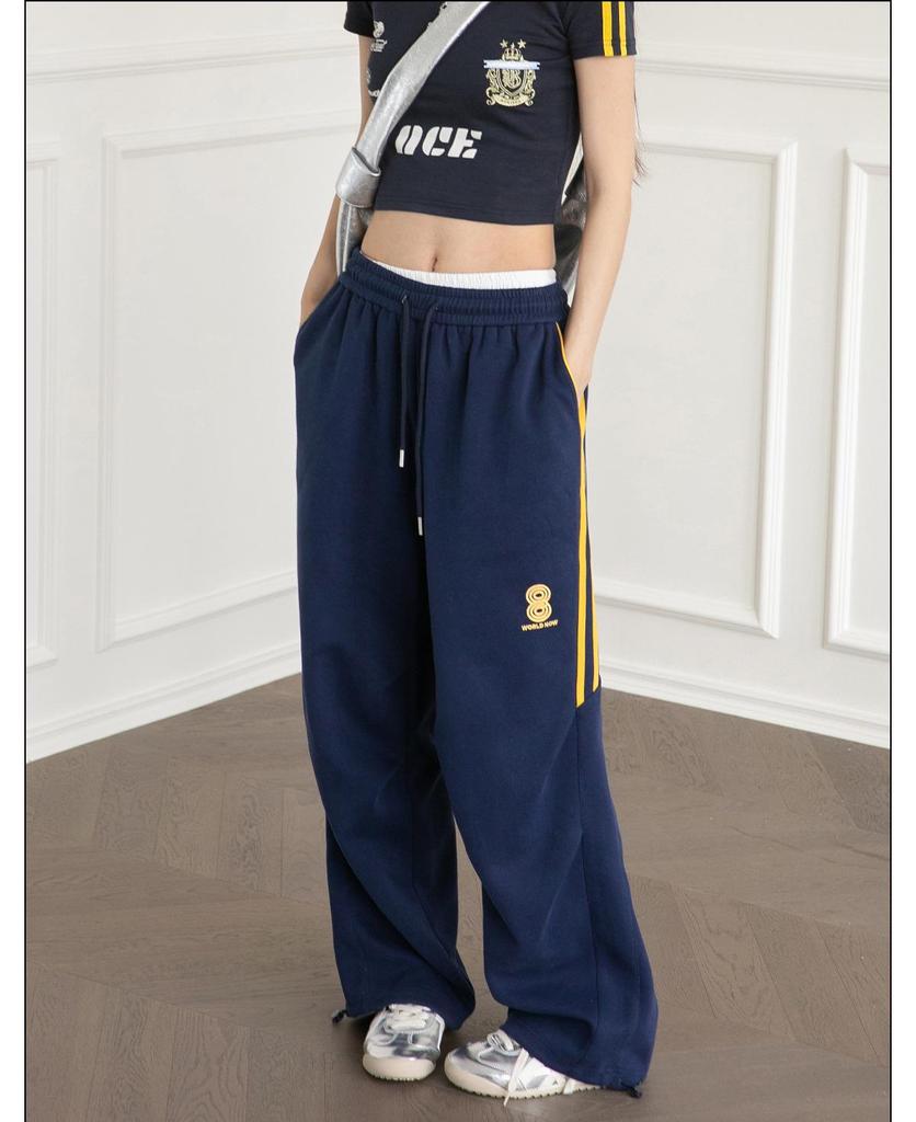 Темно-синие женские широкие спортивные штаны: Повседневные джазовые брюки для уличных танцев на весну/лето