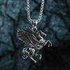 Retro Style Greek Mythology Titanium Steel Pegasus Unicorn Necklace, Double-Winged Pendant For Men And Women