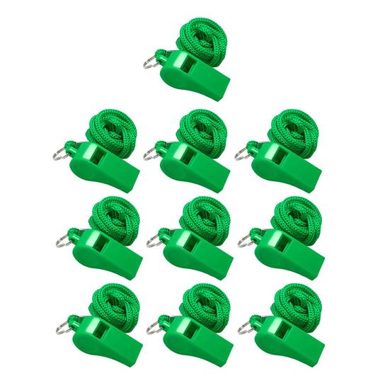 10 шт. пластиковых свистков со шнурками, громкие спортивные свистки для судей с горошиной для тренеров, для использования в экстренных ситуациях, запасной свисток для тренеров