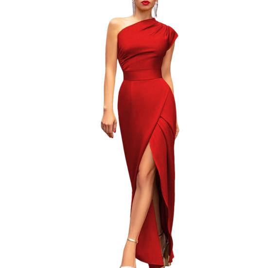 Lady Petticoats Plus Size Women Ball Evening Dress Sleeveless One Shoulder Solid Color Slim Fit Tight Waist Dress-up