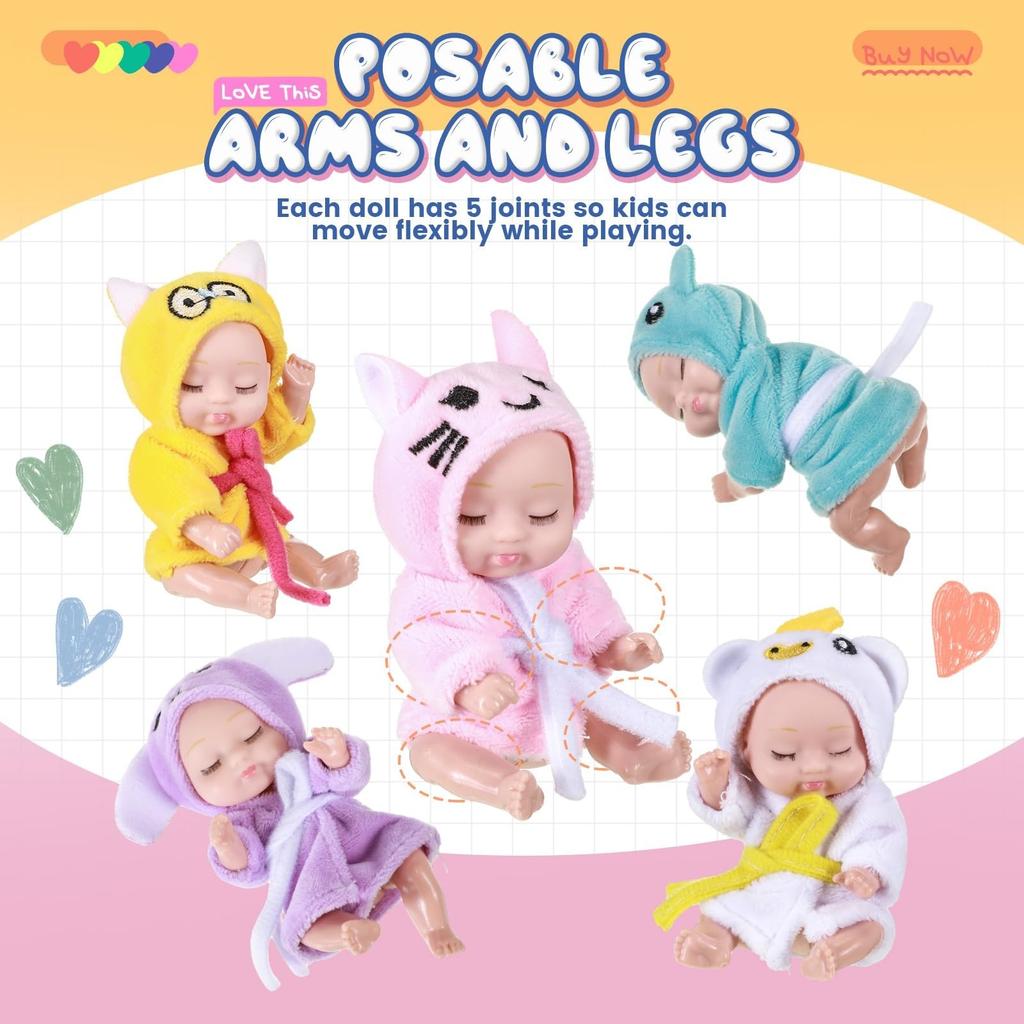 4 Inch Baby Dolls 6pcs Set Realistic Baby Dolls Toys With Cute Handmade Doll Clothes For Suitability Kids 3 And Up