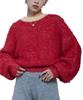 Miette Mix Shaggy Volume Sleeve Knit RCXX0789 Free Size Red Women's