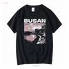 Футболка Busan пигментной окраски винтажный черный Корея корейский стритвир Kpop мерч Южная длинный или короткий рукав винтажный стирка