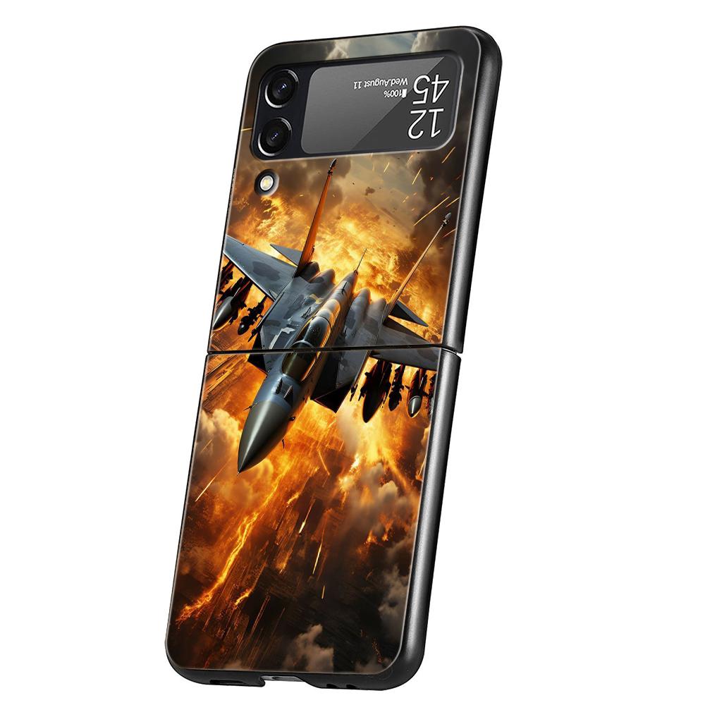 Fighter Plane Hard PC Phone Case For Samsung Galaxy Z Flip 7 6 5 4 Black Cover For Galaxy Z Flip 3 Foldable Shockproof Capas Bag
