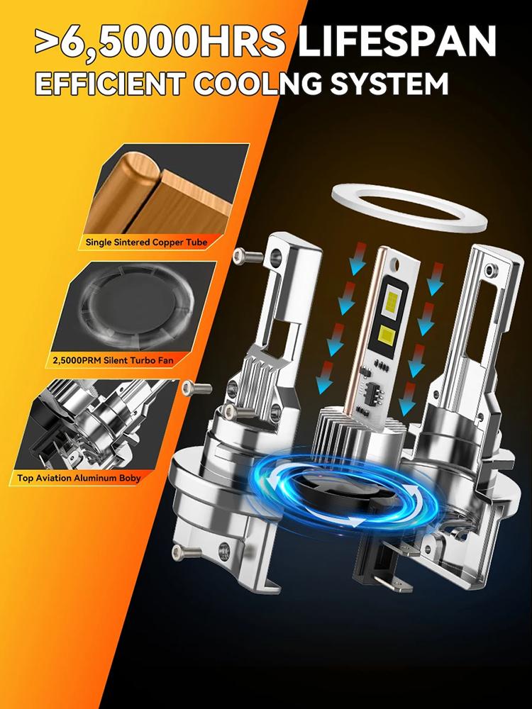 H15 Car LED Headlights 1:1 Size Car Headlight 40000LM High Brightness High Beam Headlights Super Bright 6500K Automobile Lamp