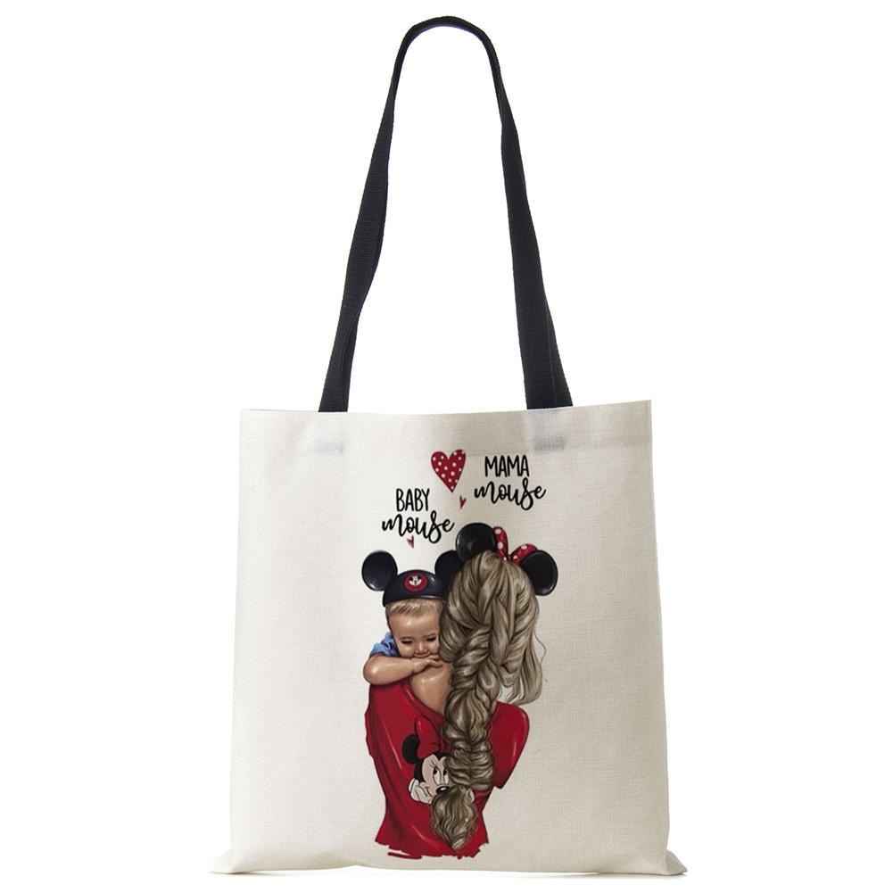 Милый мультфильм супер мама принт льняная большая сумка многоразовые сумки на плечо мама и ребенок складные женские повседневные сумки женские тканевые сумки