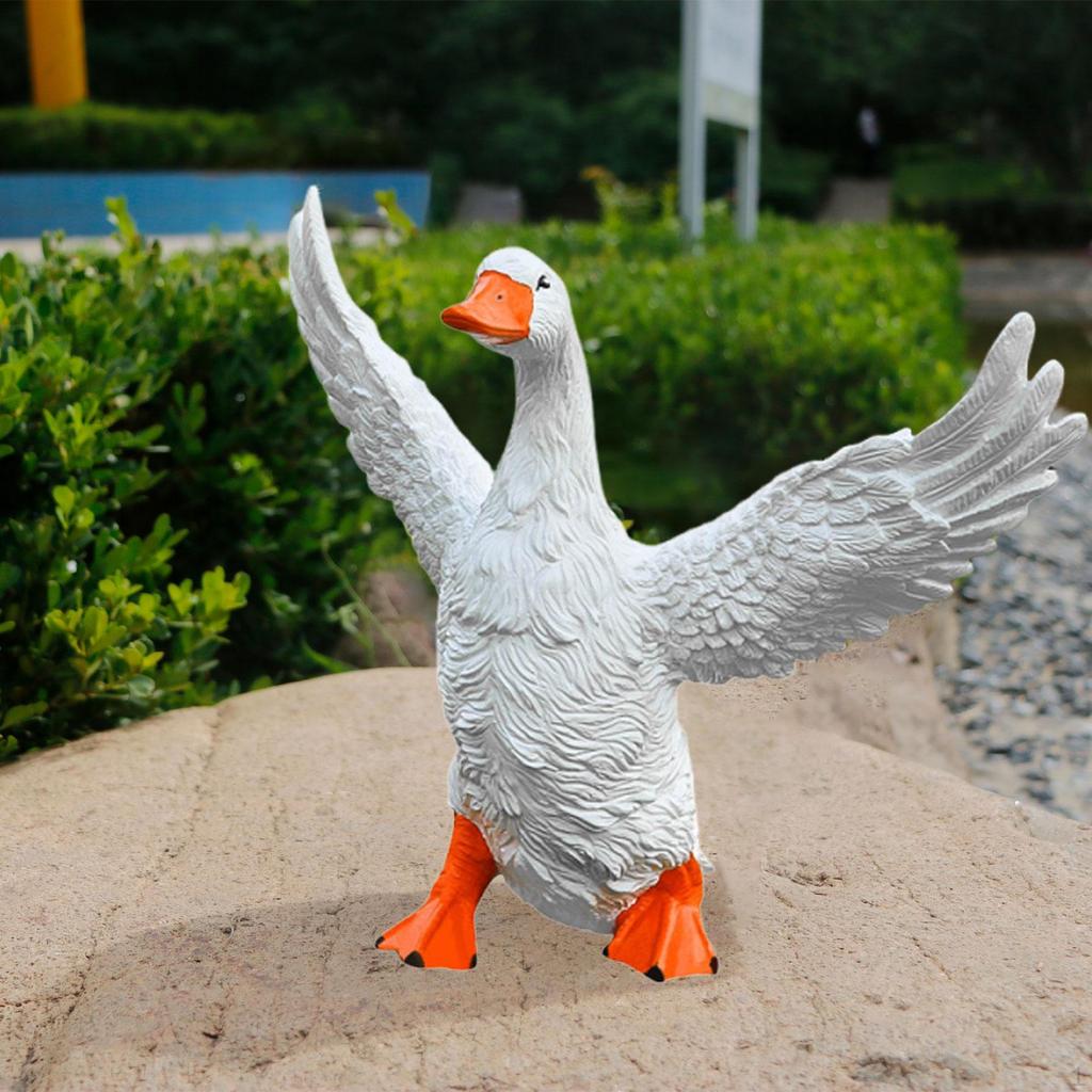 Статуя утки Скульптура животного Прочный Реалистичный Садовое украшение Белый ПВХ Орнамент для заднего двора