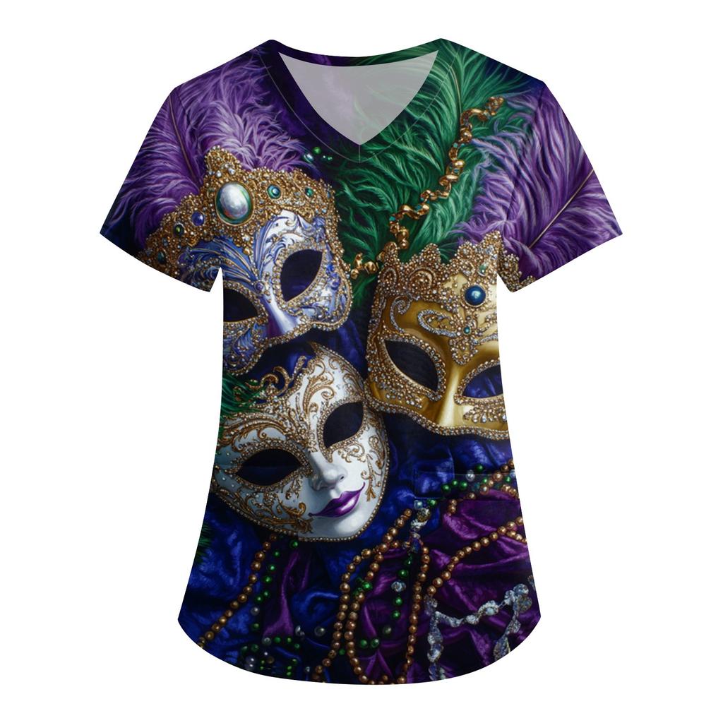 Women's V Neck Fashion Casual Carnival Printed Tops Dry-nurse Top