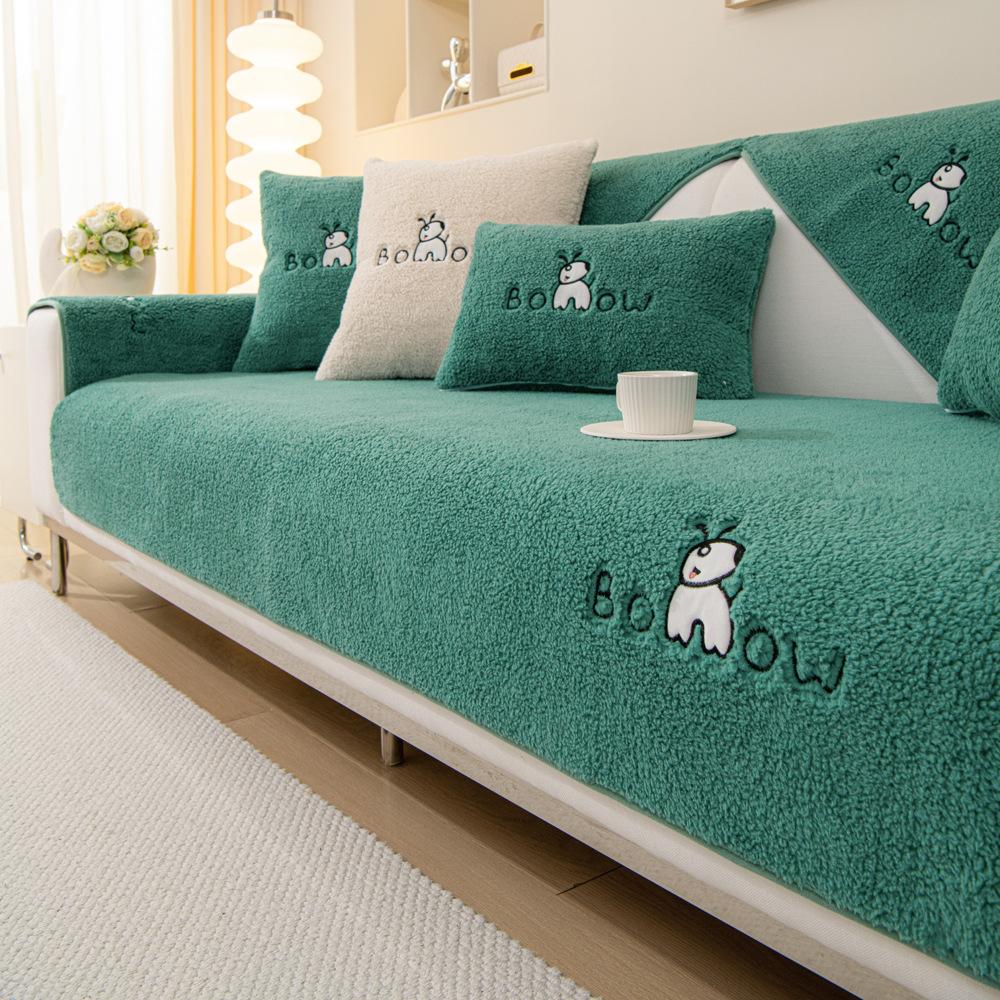Lamb Fleece Sofa Cushion Winter Plush Seat Cushion New Cartoon Leather Sofa Cover All-Inclusive Non-Slip Backrest Cover Cloth Towel