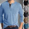 Мужской весенний топ с нагрудным карманом, застегивающимся на пуговицы О-образным вырезом, облегающий крой, длинный рукав, низ, однотонная эластичная футболка-пуловер