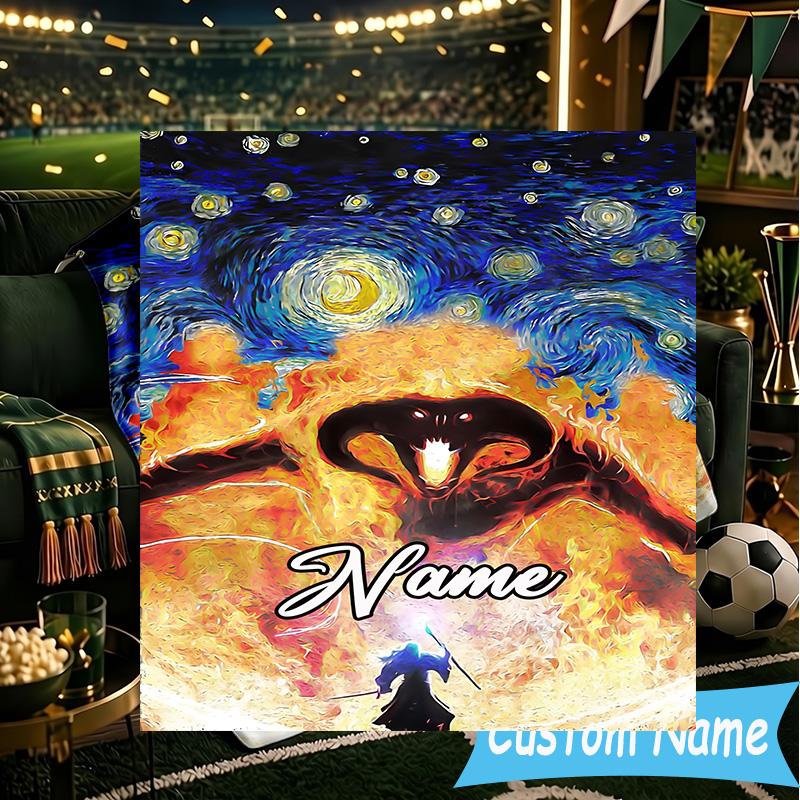 1PC Custom Name Flame Sword: Lord Battle Throws Blanket Flannel Blankets for Couch Bed Gifts for Men Women Travel Picnic Christmas fan Gifts