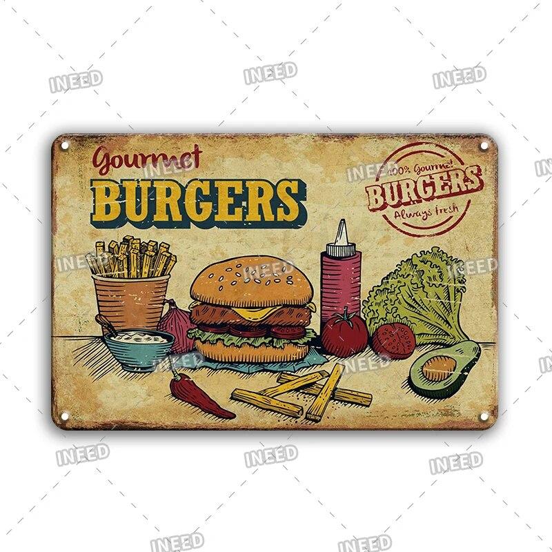 Mfoever Burger Sign Best In Town Beef BBQ Vintage Decor Hotdogs Kitchen Decorations Wall Plaque Retro Decor Vintage Food Sign