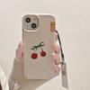 White Leather Wine-red Cherry IPhone 15 Phone Case Suitable for Apple 14/13 Promax Soft Shell