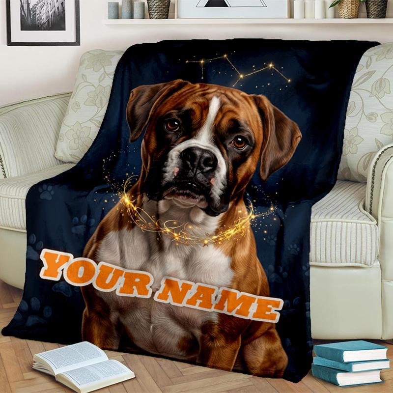 1PC Custom Name Boxer Dog Constellation blanket versatile,all-season throw suitable for the living room,bedroom,camping,travel,and gift