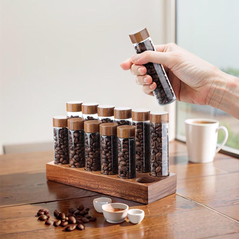 Walnut Base Coffee Bean Test Tube Display Rack