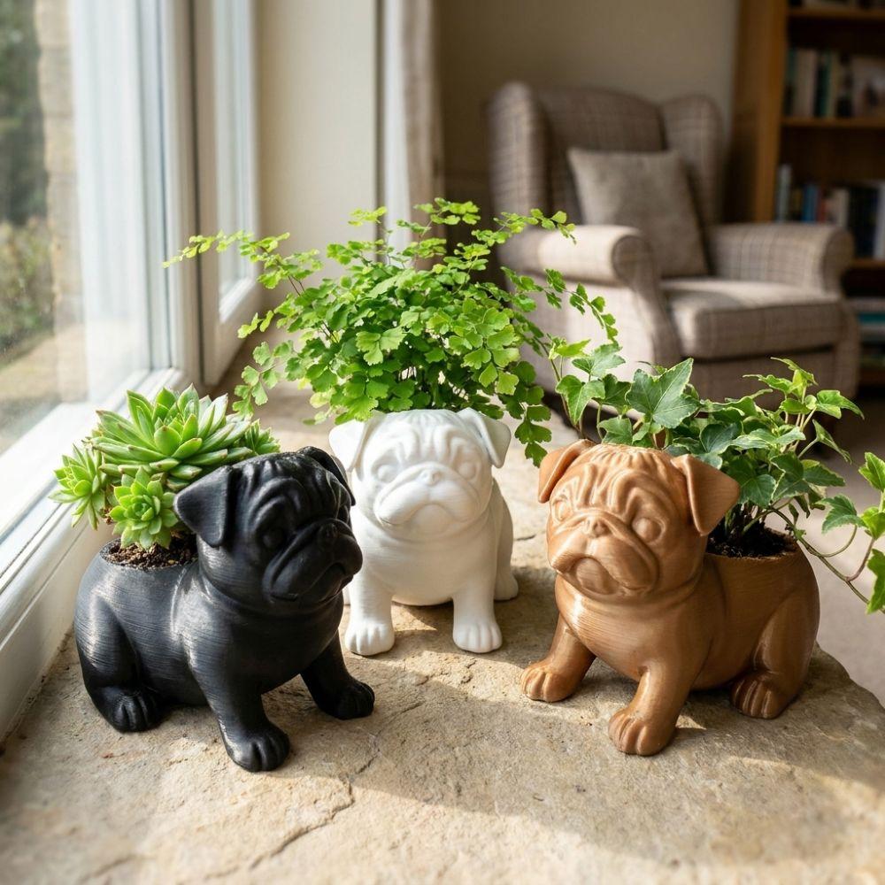 Plastic Pug Shaped Planter Pot 3D Printed Dog Succulent Planter Storage Flower Pot  Home Decor