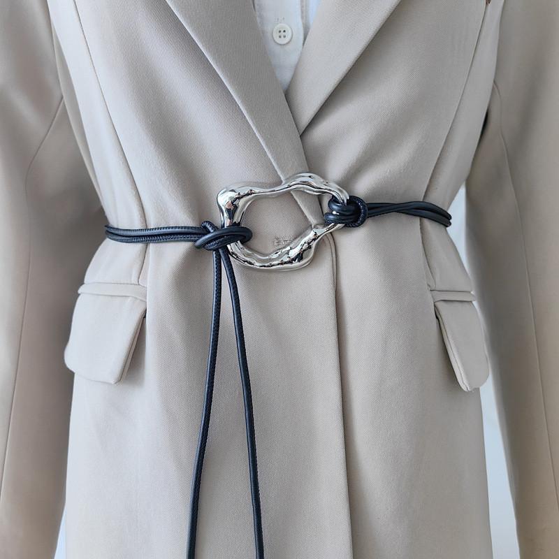 Leather Black Minimalist Dress Belt Alloy Buckle Fine Width Looks Casual