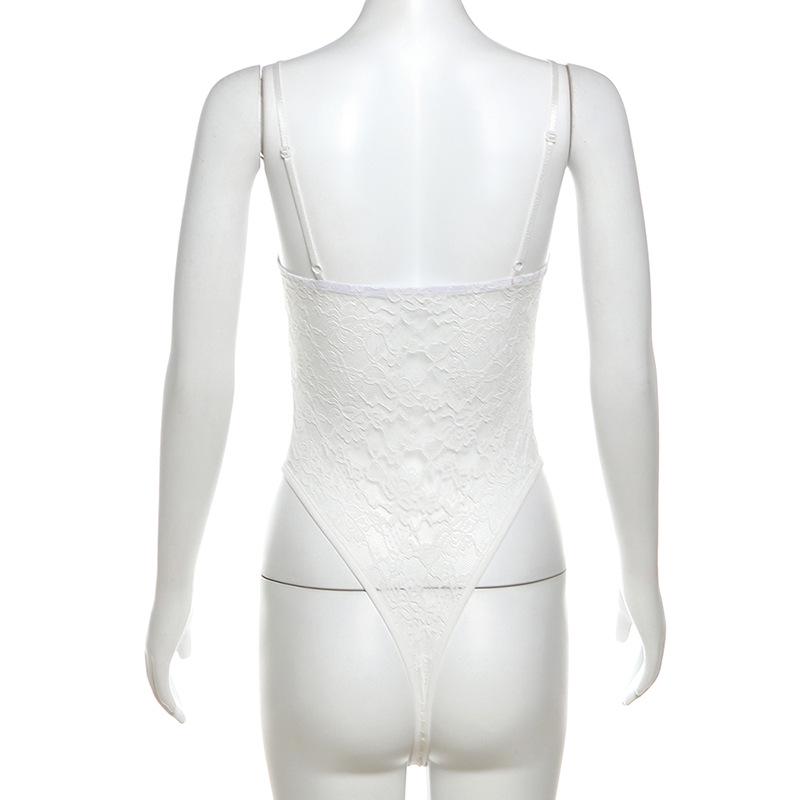 2024 Осень Женский Городской Шик Однотонный Кружевной Боди с Текстовыми Акцентами