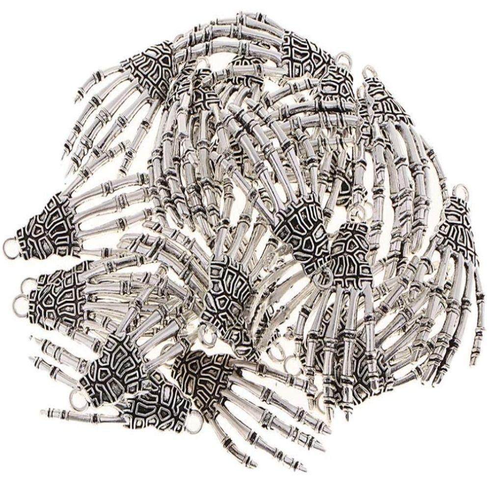 Antique Silver Metal Charms Pendants 30 Pcs Halloween Skeleton Hand Pendants For Earrings