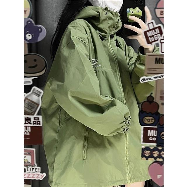 Осенняя непромокаемая куртка с капюшоном, женская однотонная куртка на молнии, техническая одежда, ветровка, корейская модная одежда Y2k, плащ